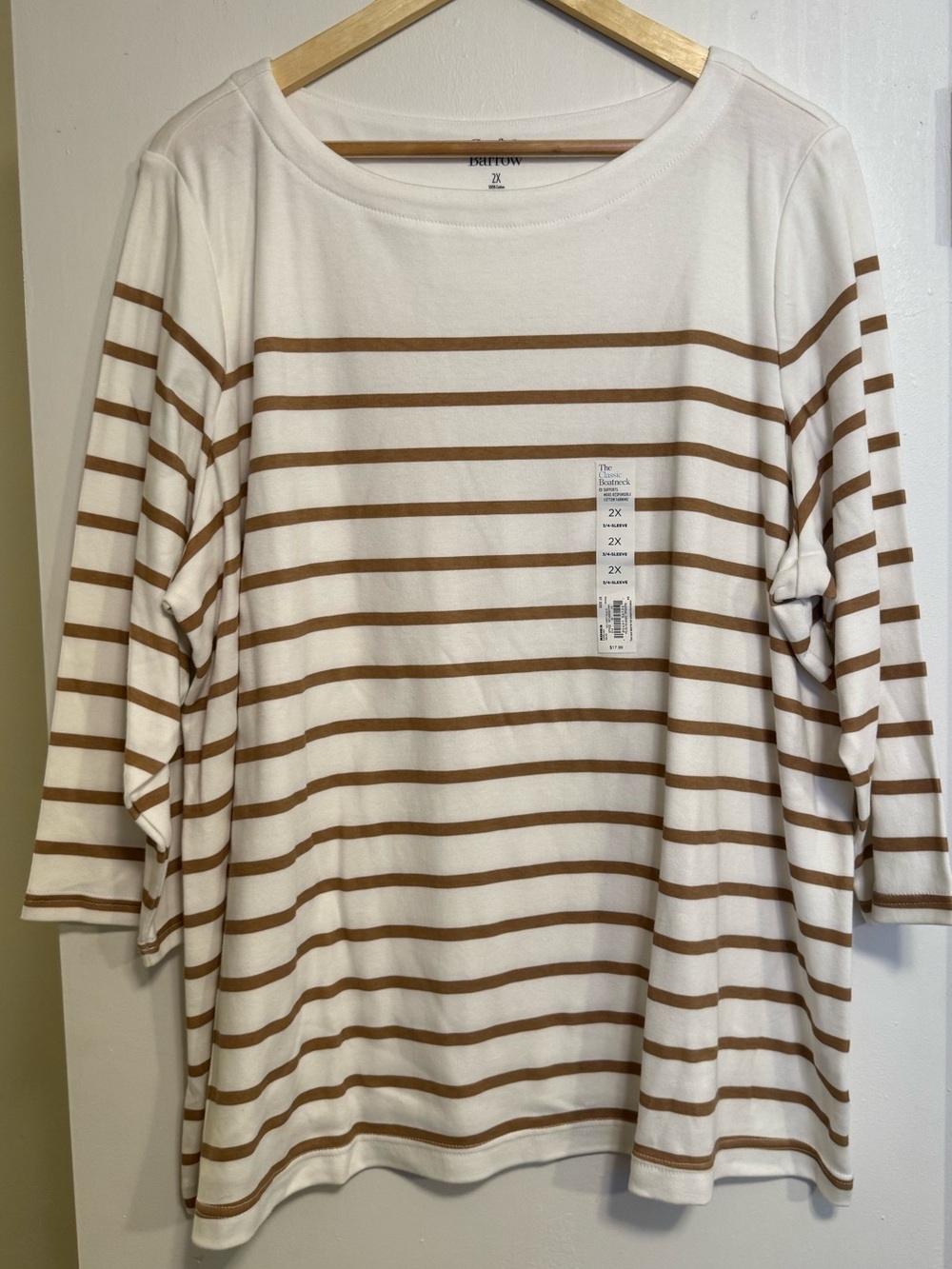 Croft & Barrow 2XL Cream & Brown Striped 3/4 Sleeve Top – NWT